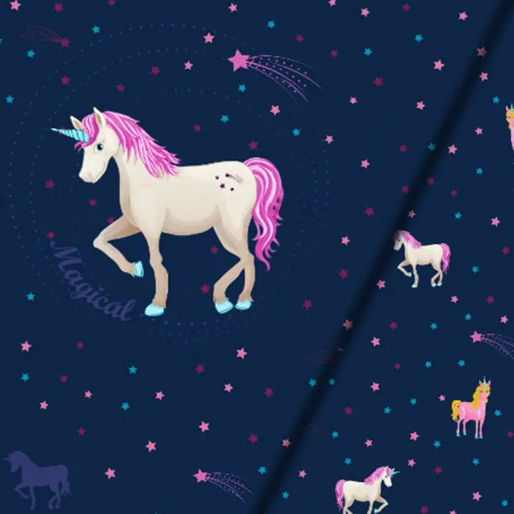 Finale Aktion Baumwolljersey Malomi Panel Einhornsternenhimmel, dunkelblau 145 x 80cm