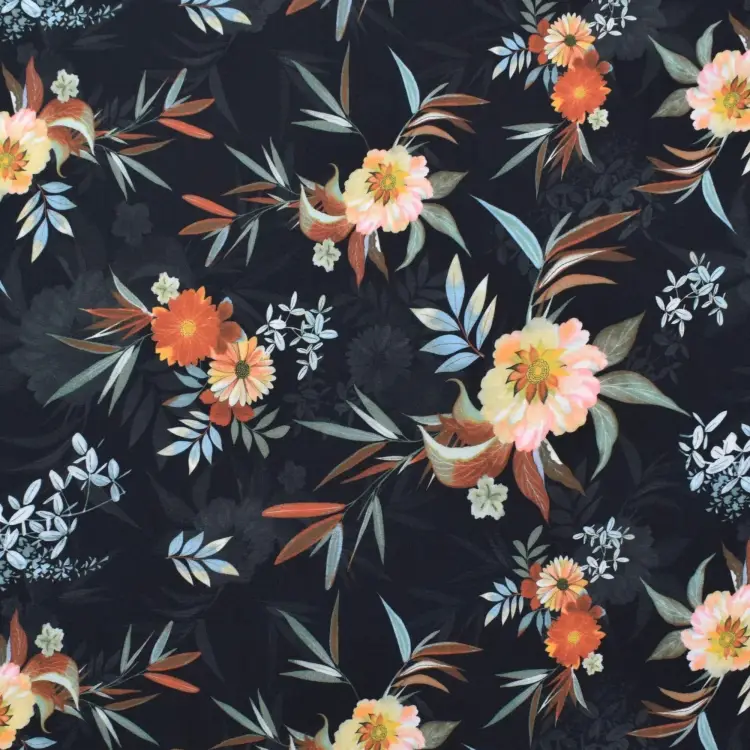 Viskose Voile Flower Love, marine Rabatt