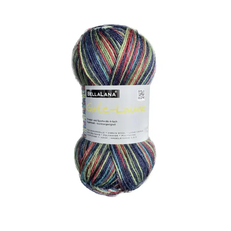 Neue Kollektion BellaLana Wolle Gute-Laune-Socke 100gr. , grün-rot