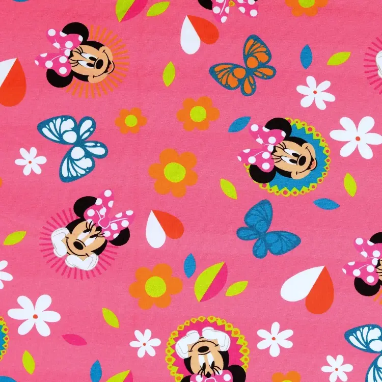 Baumwolljersey Minnie Mouse Flowers, pink Heißes Angebot