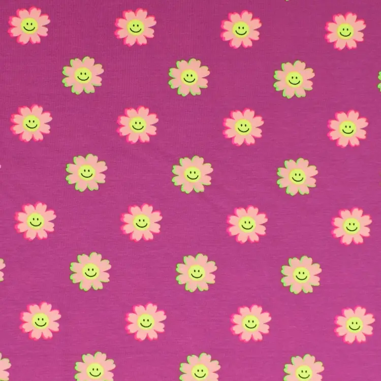 Baumwolljersey Smilie Flowers, beere Günstig