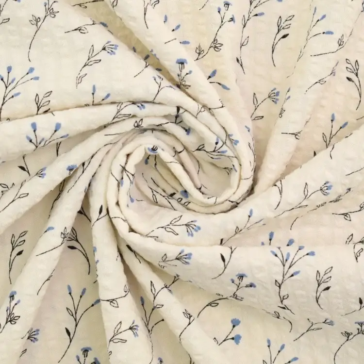 Top-Angebot Baumwoll Seersucker Vintage Flowers, blau