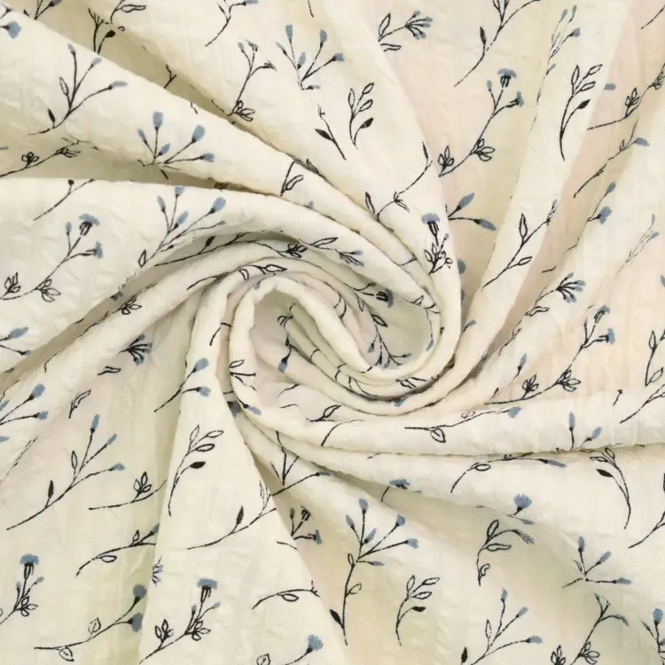 Preisknaller Baumwoll Seersucker Vintage Flowers, grau