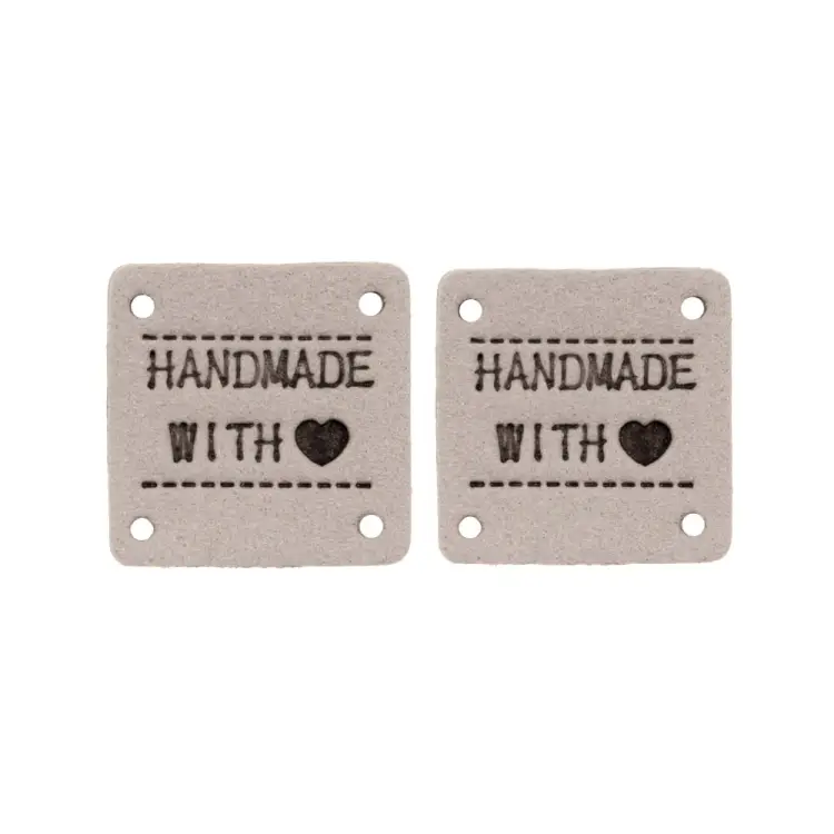 Neue Ware Velour Label Handmade with Love Quadrat, silbergrau