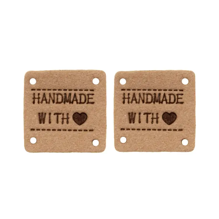 Sonderangebot Velour Label Handmade with Love Quadrat, hellbraun