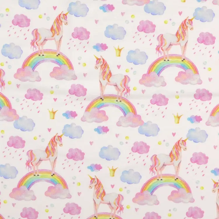 Kracherpreis Baumwolljersey Rainbow Unicorn, wollweiß