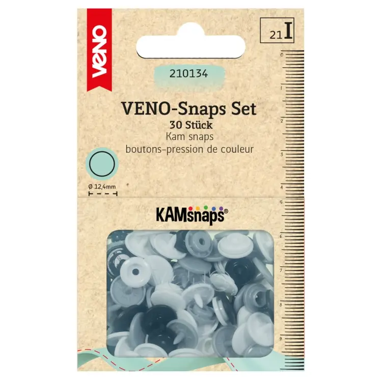 Druckknöpfe KAMsnaps Color Mix Ø12,4 mm, schwarz-weiß-grau Schneller Versand