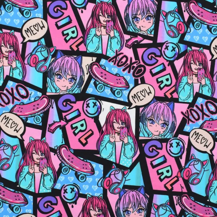 Sale Baumwolljersey Manga Girl, pink