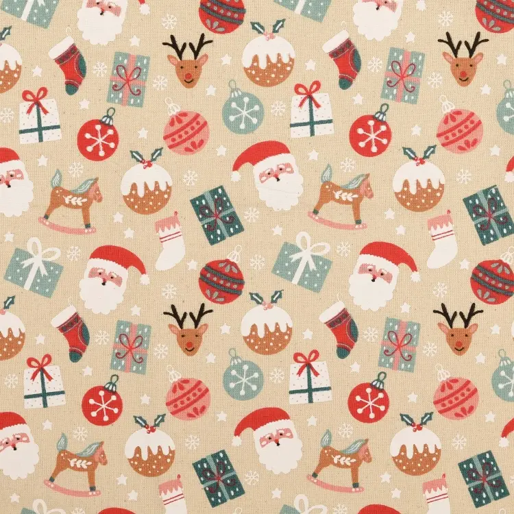 Geprüft Dekostoff Canvas Weihnachten, natur