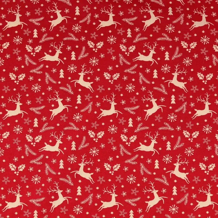Baumwoll Cretonne Weihnachtshirsche, rot Angebot