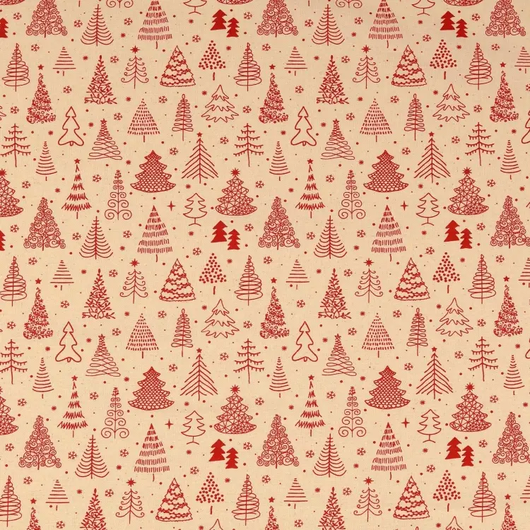 Baumwoll Cretonne Christmas Forest, natur Zertifiziert