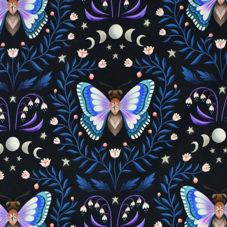 Sommersweat Albstoffe Hamburger Liebe Midnight Luna Moth, schwarz - blau Jetzt Kaufen