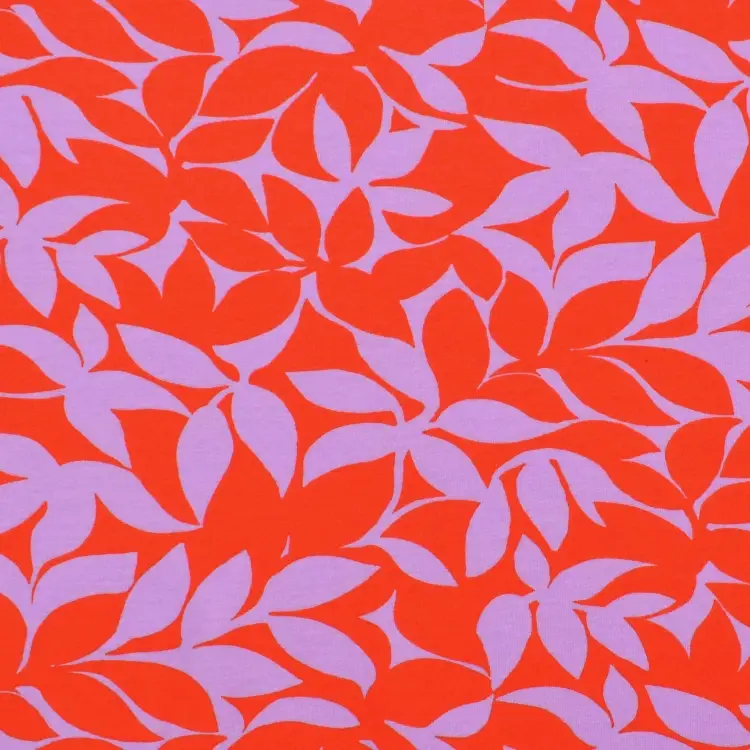 Jetzt Bestellen French Terry angeraut Lovely Leaves, rot