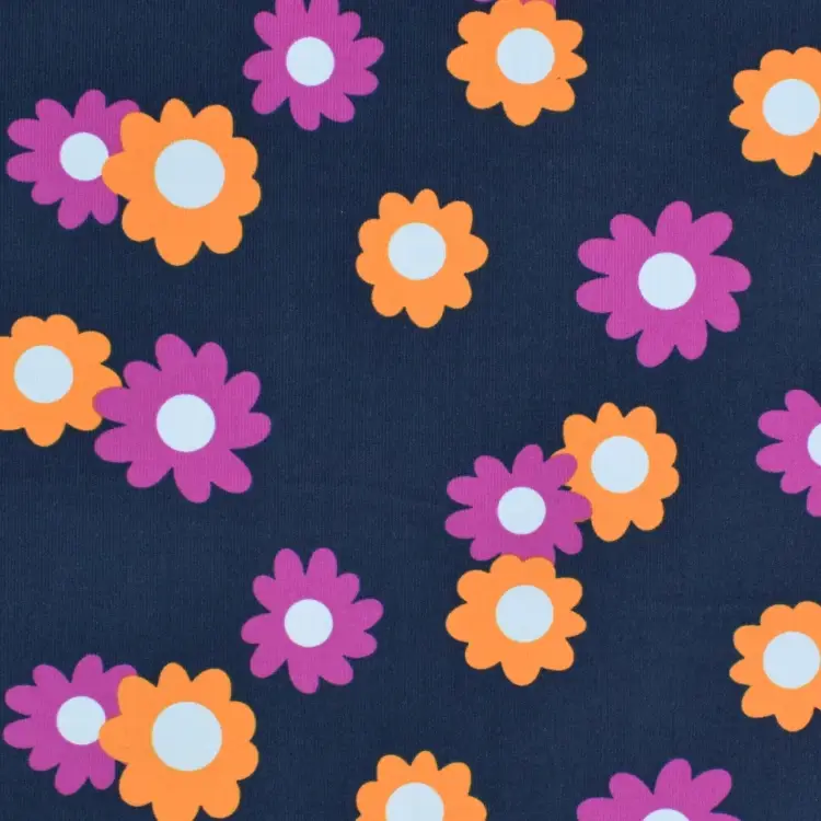 Preis Gesenkt Babycord Retro Flowers, dunkelblau