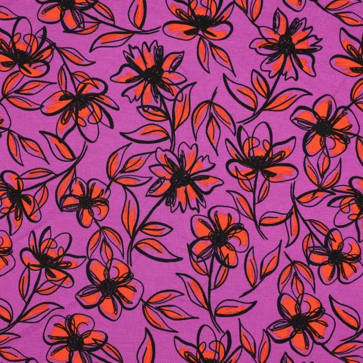 Viskose Mix Jersey Flower Lines, beere Echt