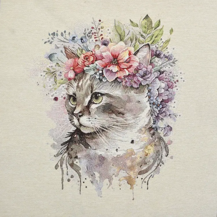 Begrenztes Angebot Dekostoff Gobelinstoff Panel Flower Cat, 46 x 46 cm