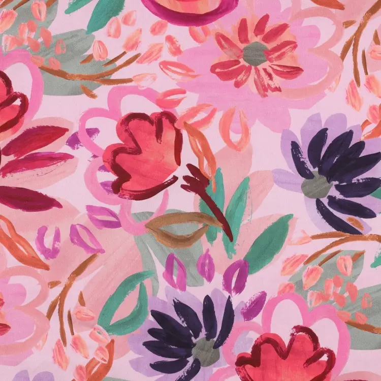 Baumwollsatin Painted Flowers, rosa Beliebt