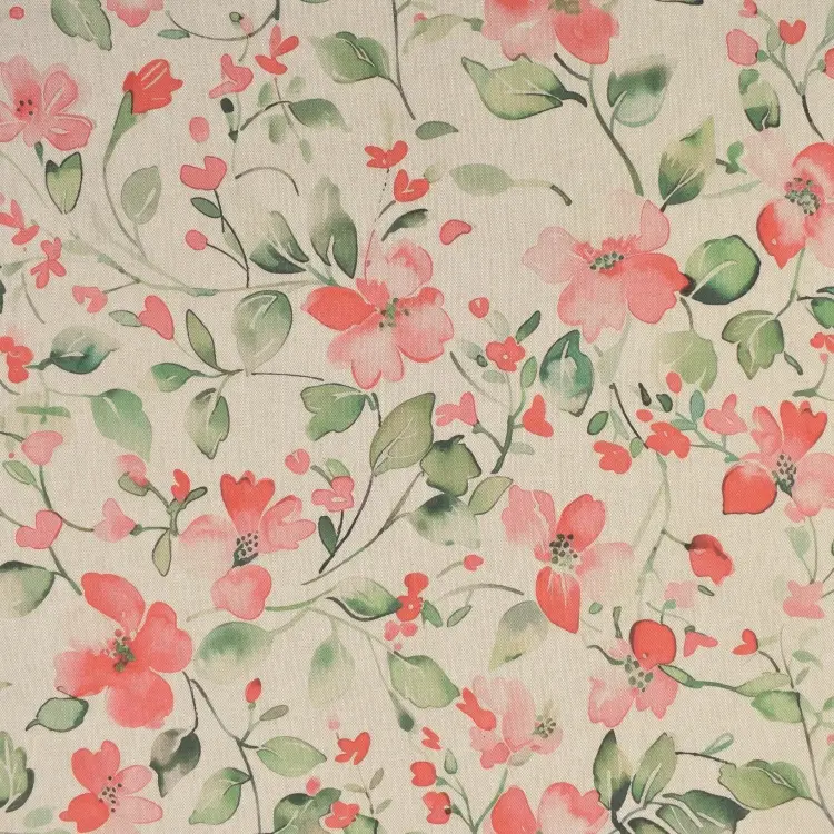 Dekostoff Halbpanama Blumenranken, beige Echt