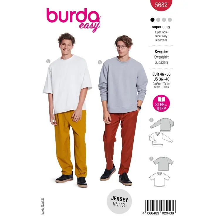 Schnittmuster Sweatshirts Herren, Burda 5682 Garantierte Lieferung