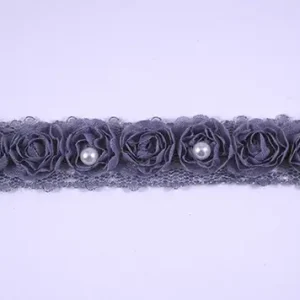 Rüschenband Tüll mit Perle grau Breite: 2cm Beliebt