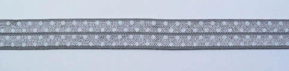 Heißes Angebot Gummiband Elastic Schrägband Zierband hellgrau weiß Punkte Breite: 1,5cm