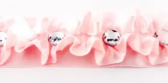 Knallerangebot Satinband Rüschen mit Glitzer Stein rosa Breite: 4cm