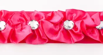 Sonderangebot Satinband Rüschen mit Glitzer Stein pink Breite: 4cm