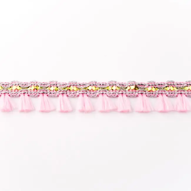 Orientalisches Band Glitzer mit Fransen Meterware hellrosa Breite:2cm Highlight