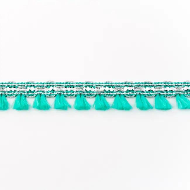 Orientalisches Band Glitzer mit Fransen Meterware grün Breite:2cm Schneller Versand
