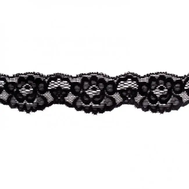 Preisreduziert Spitze Elastisch schwarz Meterware Breite: 3,2cm