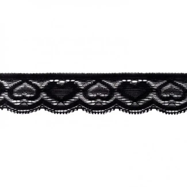 Spitze Elastisch schwarz Herzen Meterware Breite: 3,5cm Super-Preis