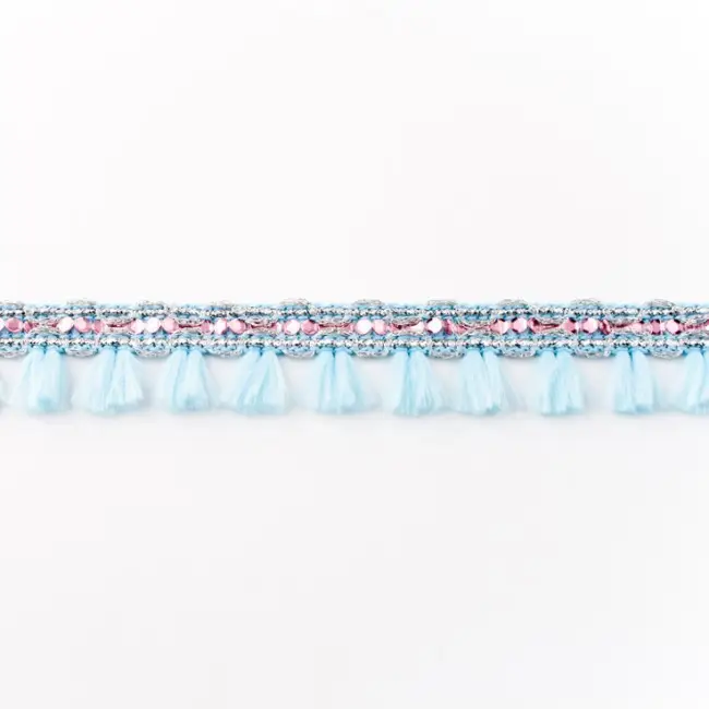 Top-Preis Orientalisches Band Glitzer mit Fransen Meterware hellblau Breite:2cm