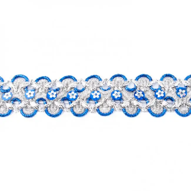 Billig Glitzer Pailletten Band breit kobaltblau Breite: 2,5cm