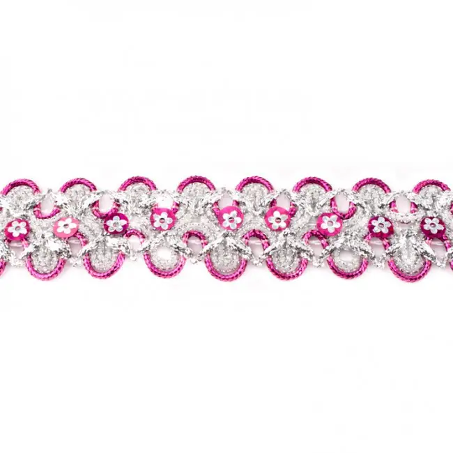 Rabatt Glitzer Pailletten Band breit fuchsia Breite: 2,5cm