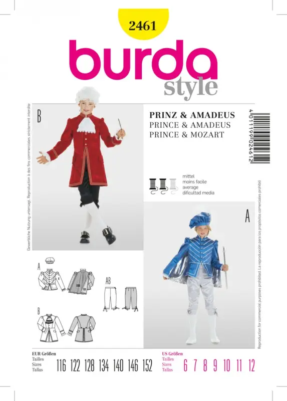 Ausverkauf Burda Schnittmuster 2461 Prinz, Amadeus
