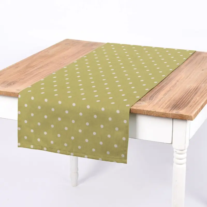 SCHÖNER LEBEN. Tischläufer Full Stop Punkte oliv grün weiß 40x160cm Preisreduziert