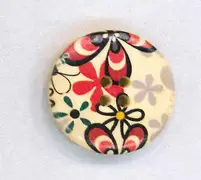 Holzknopf Maschinen waschbar rund 30mm Blumen schwarz rot Begrenztes Angebot