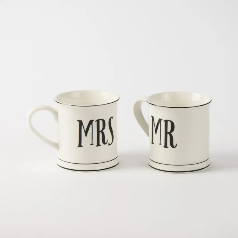 Neuheit Tasse Porzellan weiß MRS oder MR 400ml