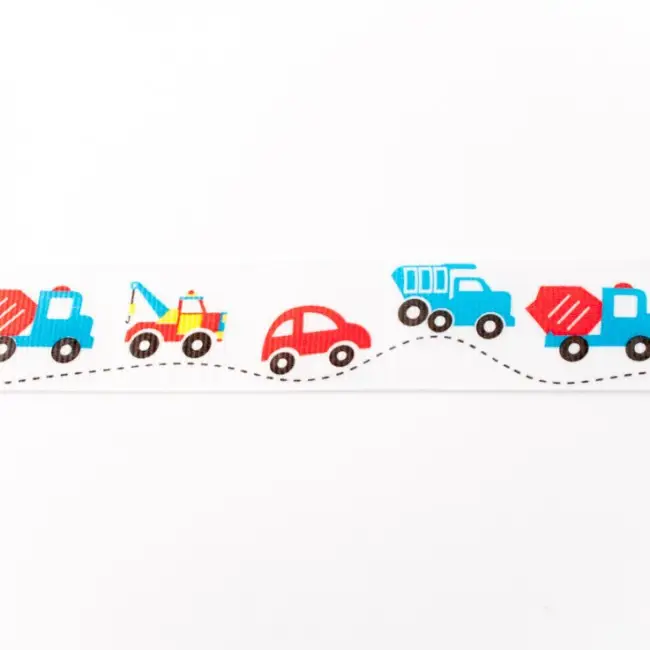 Bestpreis Ripsband Fahrzeuge weiß blau rot Breite: 2,5cm
