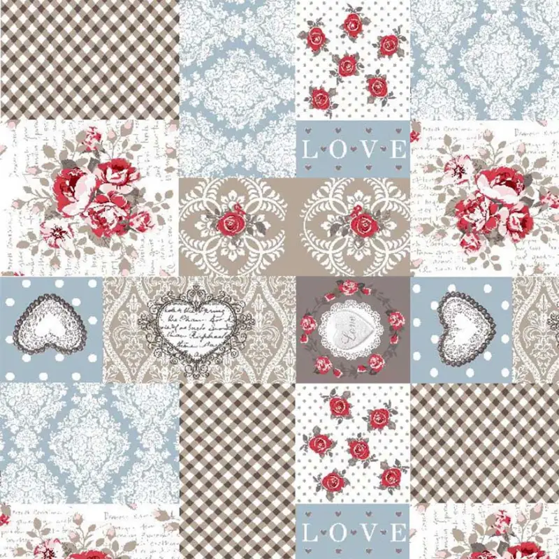 Top-Angebot Dekostoff Baumwollstoff Patchwork Rosen romantisch beige hellblau rot