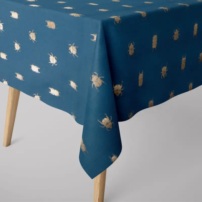 SCHÖNER LEBEN. Tischdecke Käfer blau gold metallic verschiedene Größen Ausverkauf