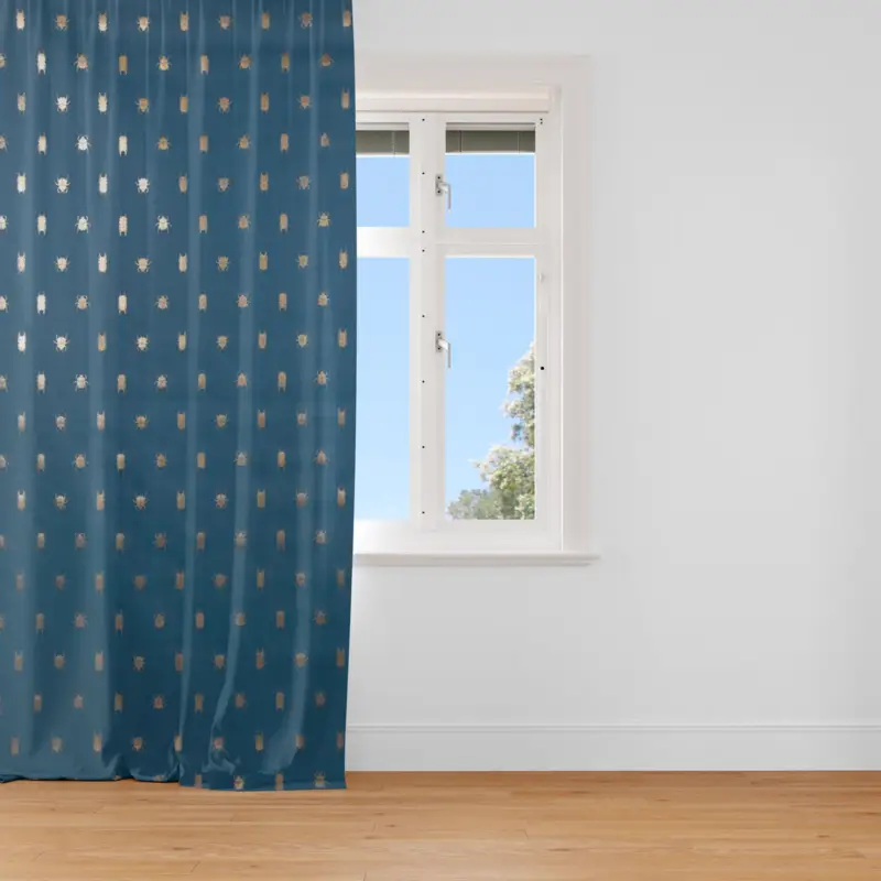 SCHÖNER LEBEN. Vorhang Käfer blau gold metallic 245cm oder Wunschlänge Top-Seller