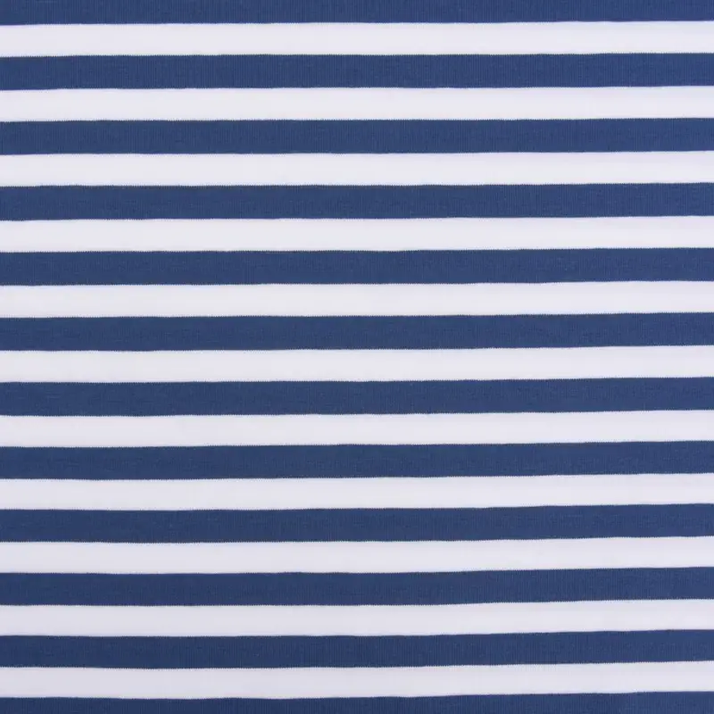 Geprüft Baumwolljersey Streifen 1cm Breite weiß jeansblau 1,5m Breite