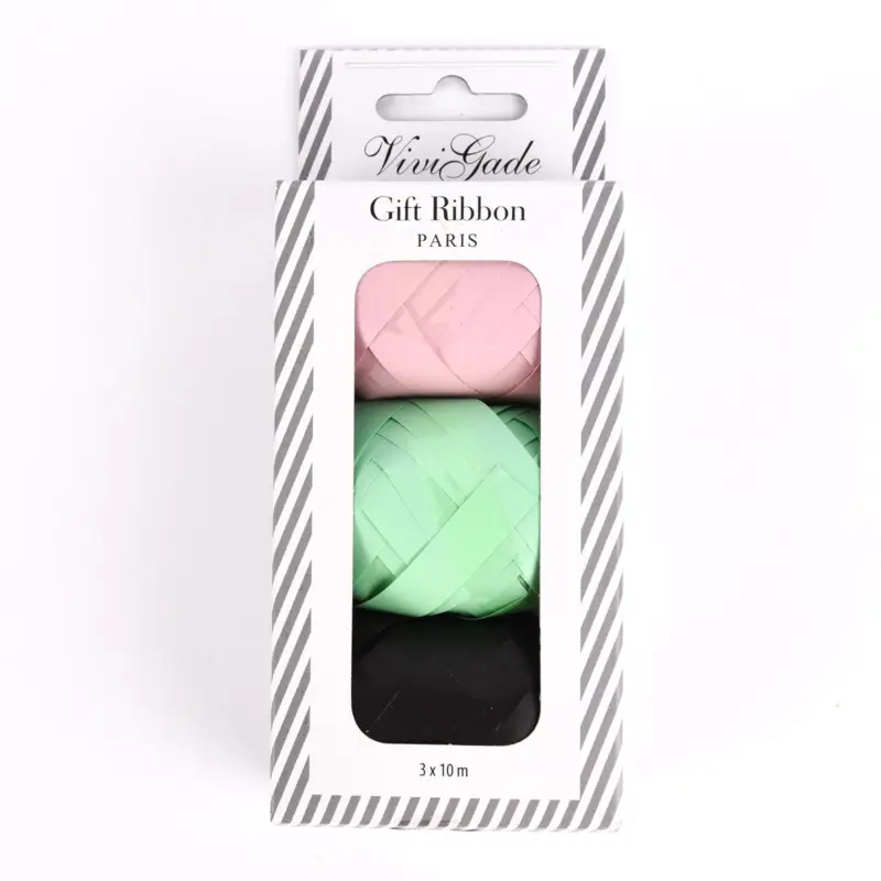 Creativ Company Geschenkband 3er Set matt schwarz lindgrün rosa 0,1x100cm Knallerangebot