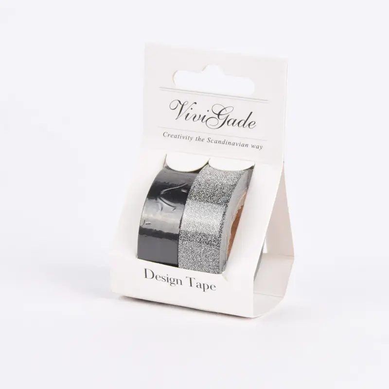 Creativ Company Design Tape 2 Rollen einfarbig schwarz und silberfarbig glitzernd 15mm Breite Neu Im Sortiment