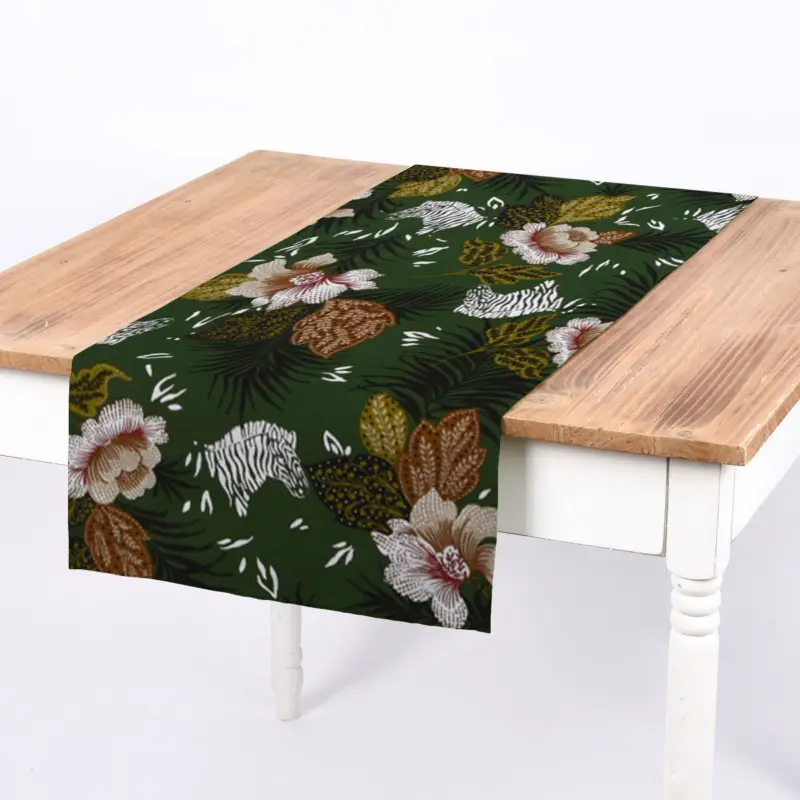 Nur Heute SCHÖNER LEBEN. Tischläufer ZOOP Blumen Zebra grün braun weiß schwarz 40x160cm