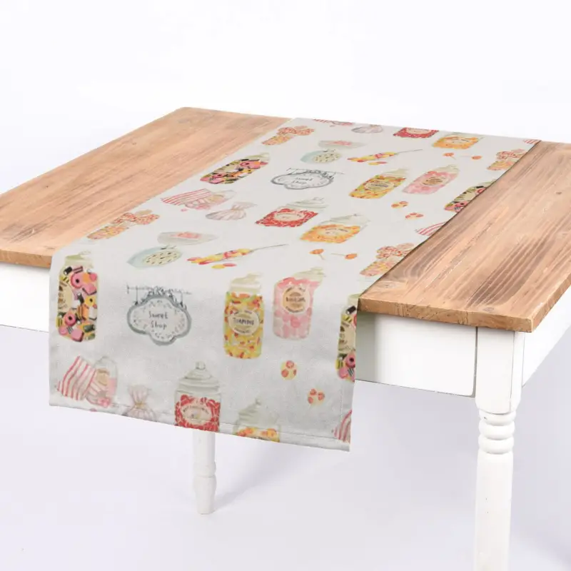SCHÖNER LEBEN. Tischläufer STUDIO G Digitaldruck Süßigkeiten Bonbons Candyshop ecru multi 40x160cm Echt