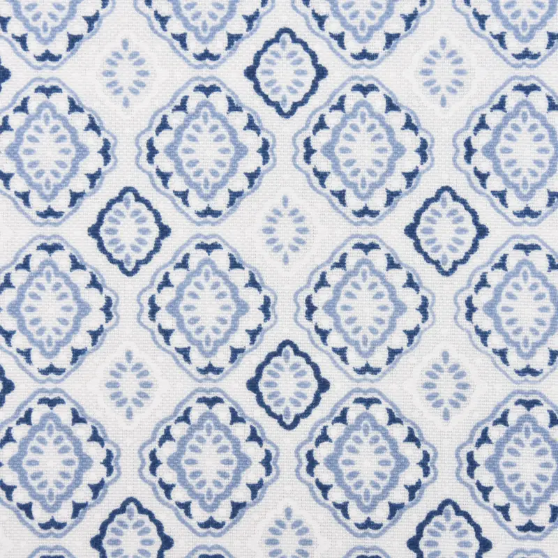 Gardinenstoff Dekostoff Landhausstoff Ornamente weiß blau 1,60m Breite Direkt Vom Hersteller