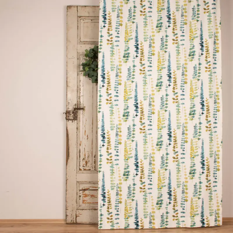 SCHÖNER LEBEN. Vorhang Ranken Blätter Aquarell weiß grün blau 245cm oder Wunschlänge Top-Preis