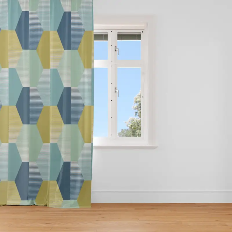 Sale SCHÖNER LEBEN. Vorhang geometrisch Retro Sechseck blau grün weiß 245cm oder Wunschlänge
